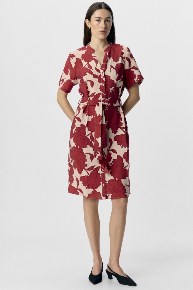 OBJJACIRA S/S SHIRT DRESS NOOS 23043488 Humus/Karanda red flower